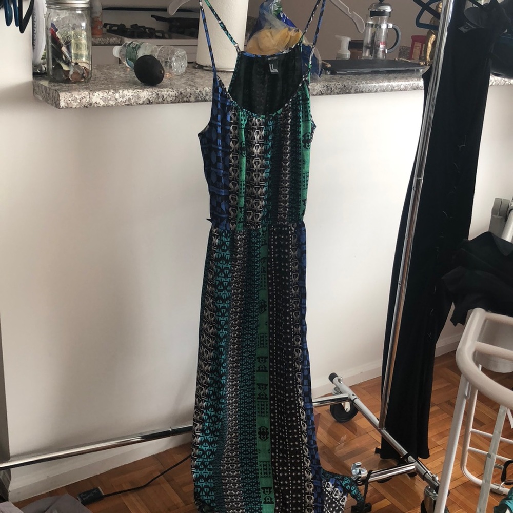 Maxi dress with faux wrap front and square neck